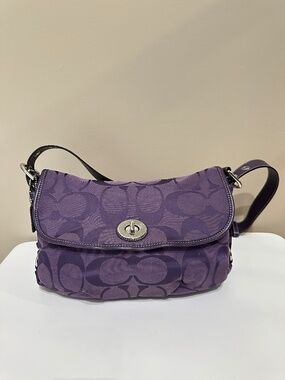 Rare Vintage Coach Purple Signature Flap Duffle Shoulder Bag Crossbody Bag